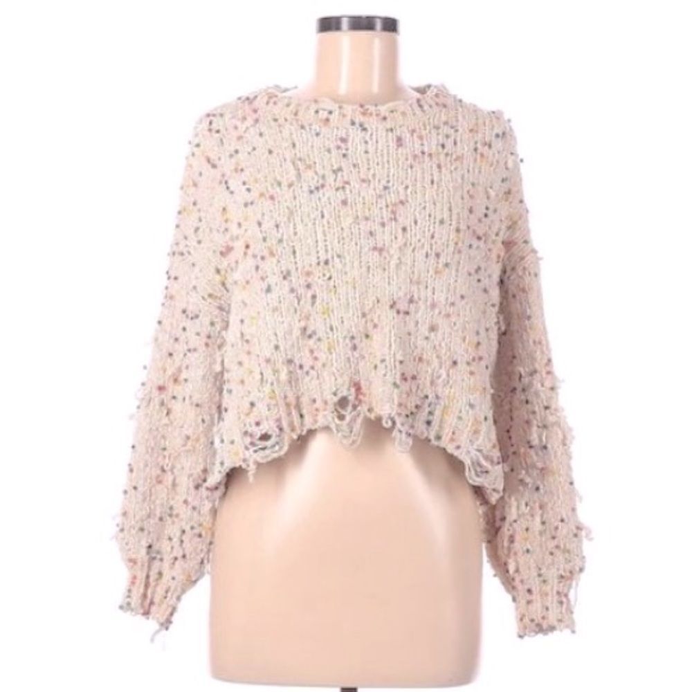 Entro Womens Sweater Cropped Knit Long Sleeve Rainbow Confetti Medium